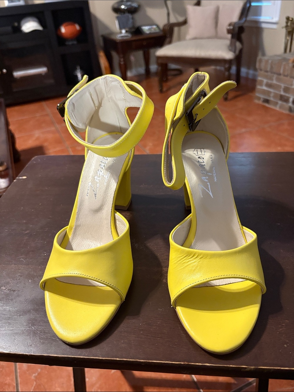 Yellow Ankle-Strap Block Heel Sandals - Women